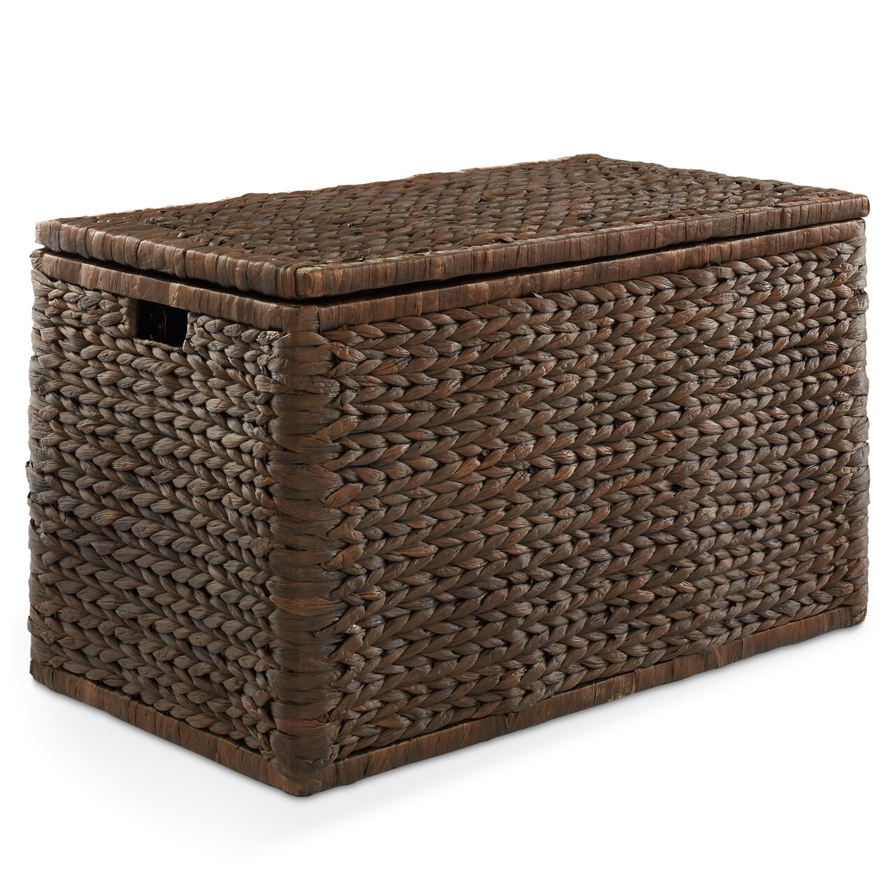 Casafield 30" Storage Chest with Lid, Handles, and Safety Hinge - Water Hyacinth Wicker Storage Trunk for Entry Way, Living Room, Bedroom